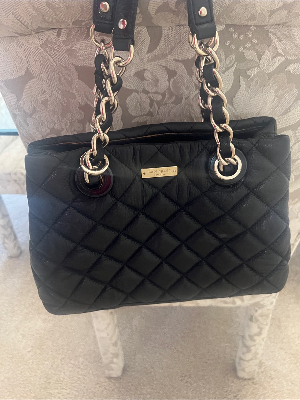 kate spade Quilted Black Leather Chain-Handle Shoulder Bag